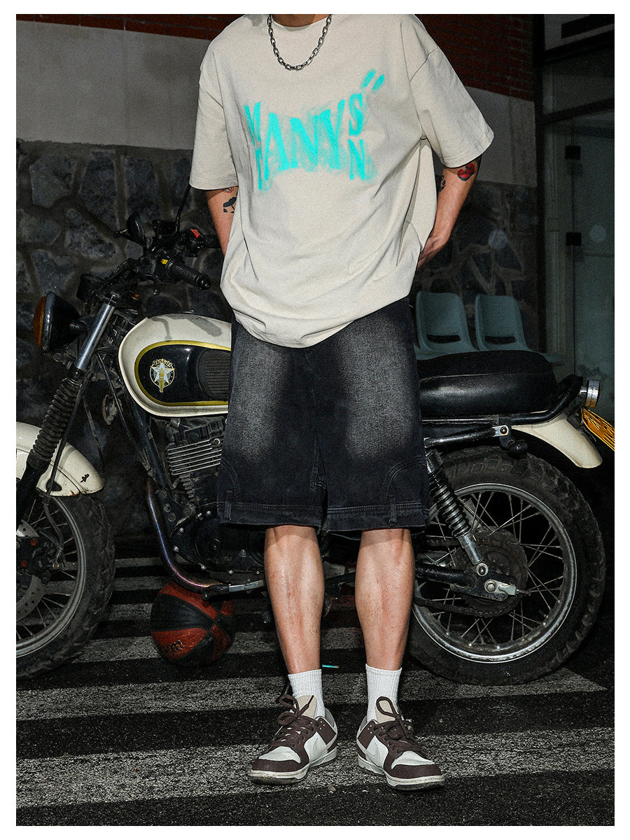 Washed Reverse Jorts Mens Casual Denim Shorts