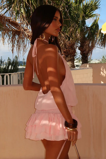 Latina Open Back Mini Dress - Baby Yellow
